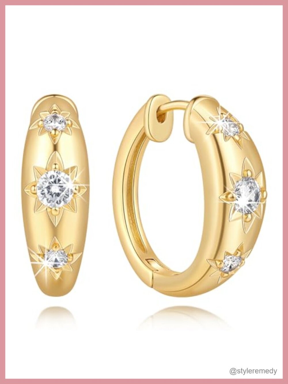 14K Gold Plated Hoop Earrings Cubic Zirconia Snowflake Women